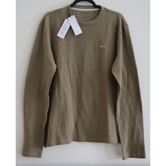 Lacoste TH2081 51 Men's Sz L Light Brown Waffle Knit L/S Sleepwear Thermal Shirt - Picture 1 of 7